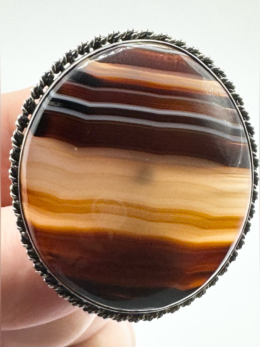Victorian Silver Agate Oval Brooch